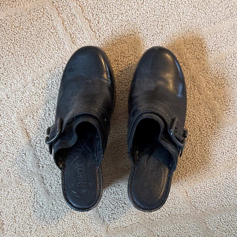 Born Black Leather Slip-On clogs